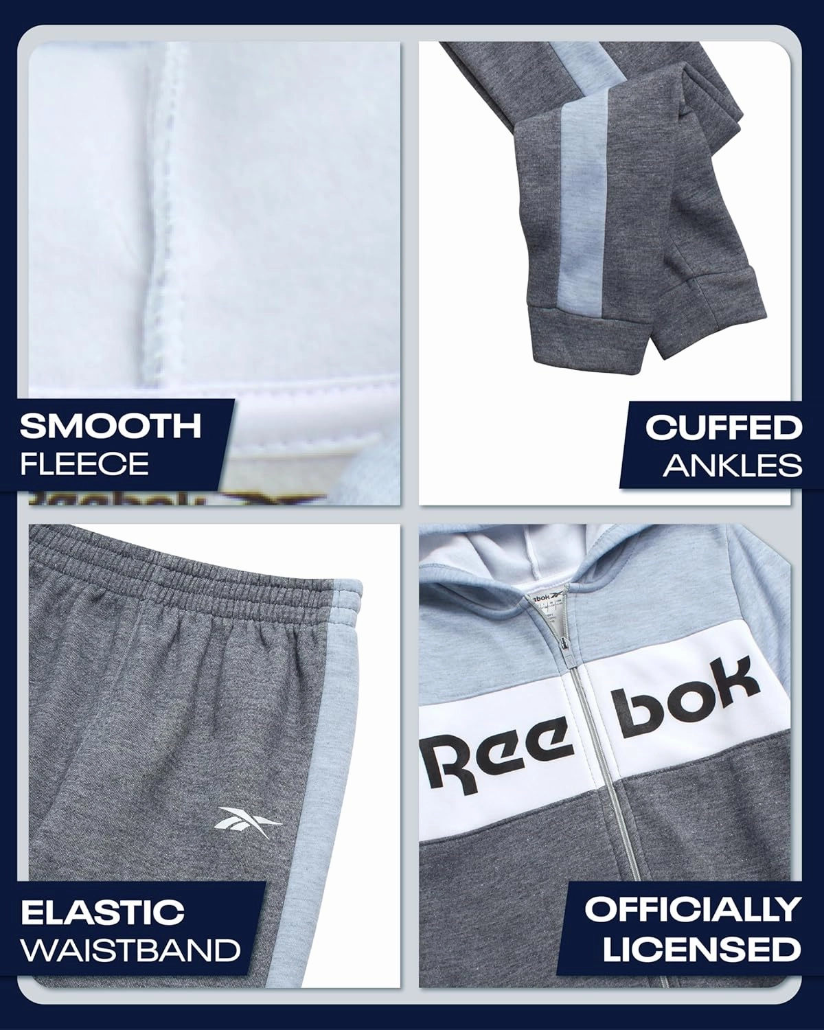 Reebok Boys' Active Sweatsuit - 2 Piece Performance Fleece Zip Hoodie Sweatshirt and Jogger Sweatpants - Activewear Set, 8-14