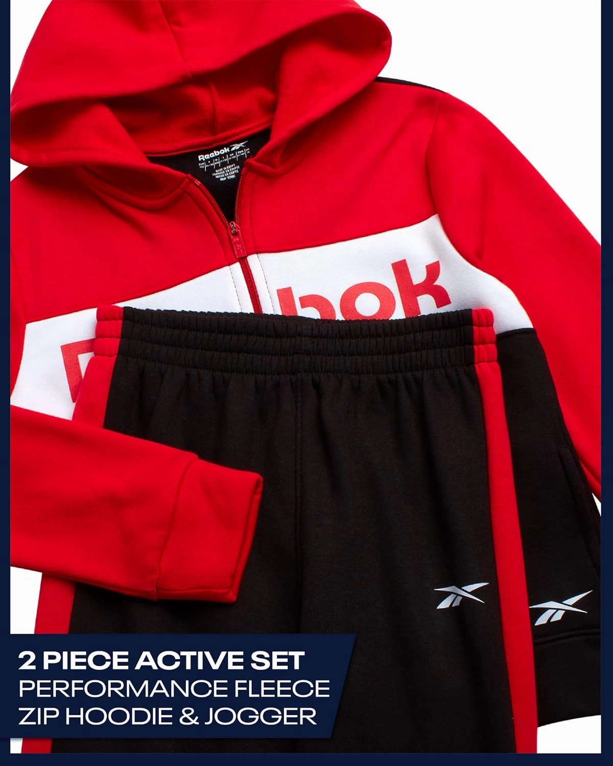 Reebok Boys' Active Sweatsuit - 2 Piece Performance Fleece Zip Hoodie Sweatshirt and Jogger Sweatpants - Activewear Set, 8-14