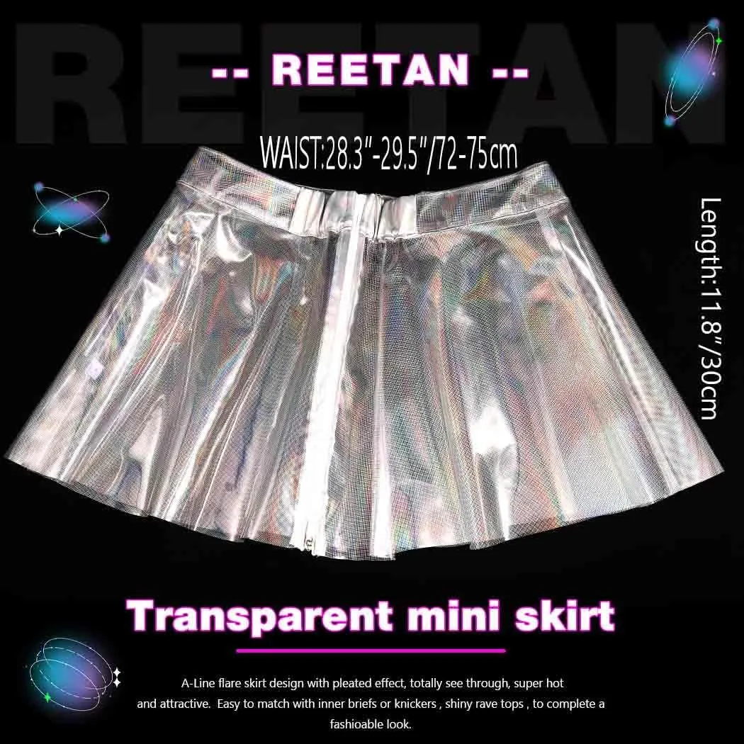 REETAN Rave Clear Holographic Skirt Transparent See Through Outfit for Women
