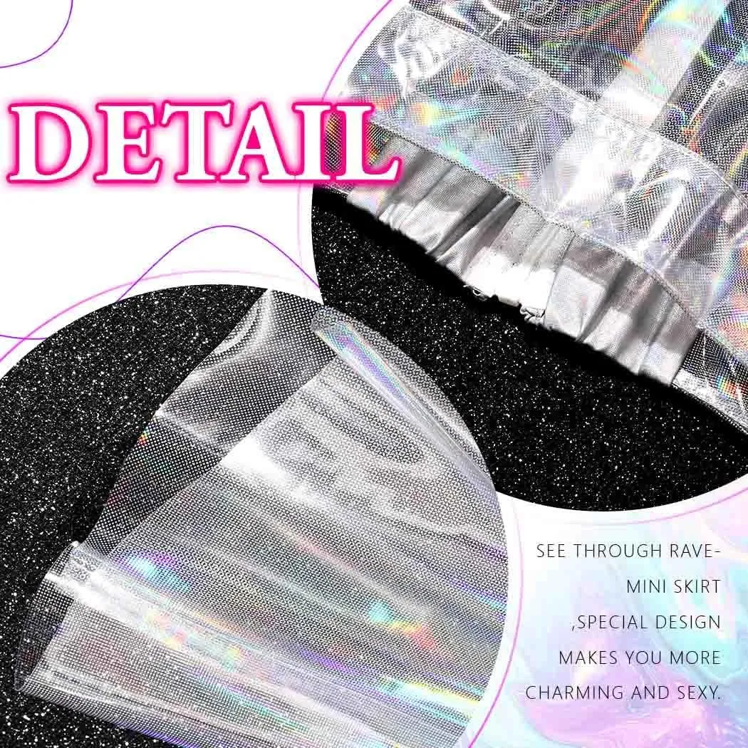 REETAN Rave Clear Holographic Skirt Transparent See Through Outfit for Women