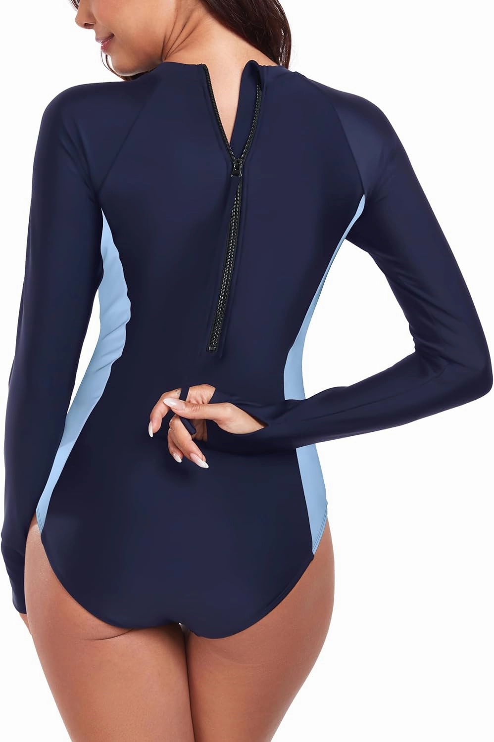 RELLECIGA Women's Long Sleeve UV Protection Rash Guard Zipper Athletic Surfing Swimwear