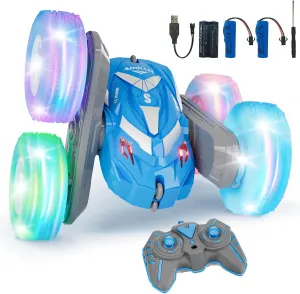 Remote Control Car for Boys 3-12 with Flashing Light, 6 7 8 9 Years Old Boy Toys, RC Cars Stunt 4WD Double Sided 360 Flip, Boy Gift Idea for Kids Birthday Present Christmas Indoor Outdoor Blue