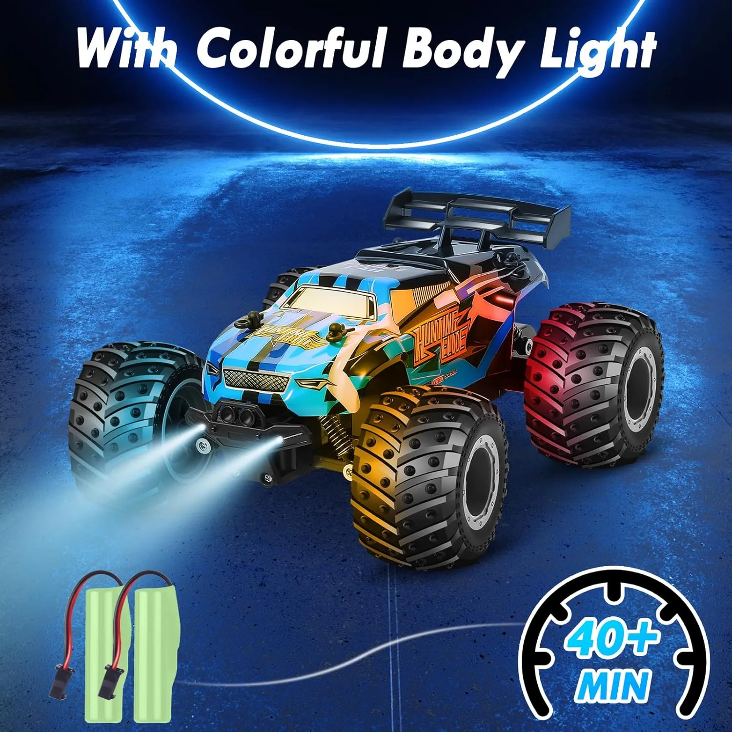 Remote Control Car, Remote Control Truck, 2.4Ghz All Terrain Off-Road Monster Truck, 20 KM/H Rc Cars with LED Bodylight and 2 Rechargeable Batteries Toys for Boys