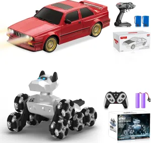 Remote Control Cars 1:16 Scale RC Drift Car 2.4Ghz 30KM/H High Speed 4WD RTR Racing Car with Drift Tires LED Lights 8WD All-Terrain Gesture Sensing Stunt RC Cars RTR Climbing Robot Dogs with Music