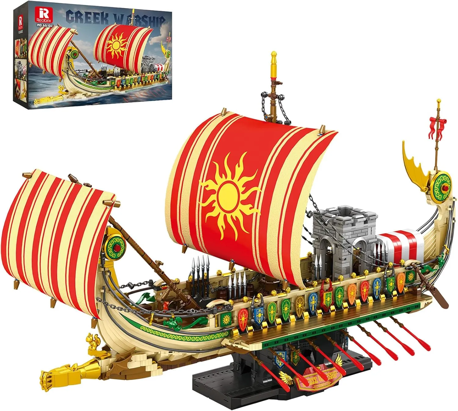 Reobrix Pirate Ship Building Set,Military Greek Warship 66102,Classic Ancient Greek Battleship,Collection Display Pirate Ship Toy Set,Gifts Toy for Boys and Kids 14 ,Home Office Décor,2982 PCS