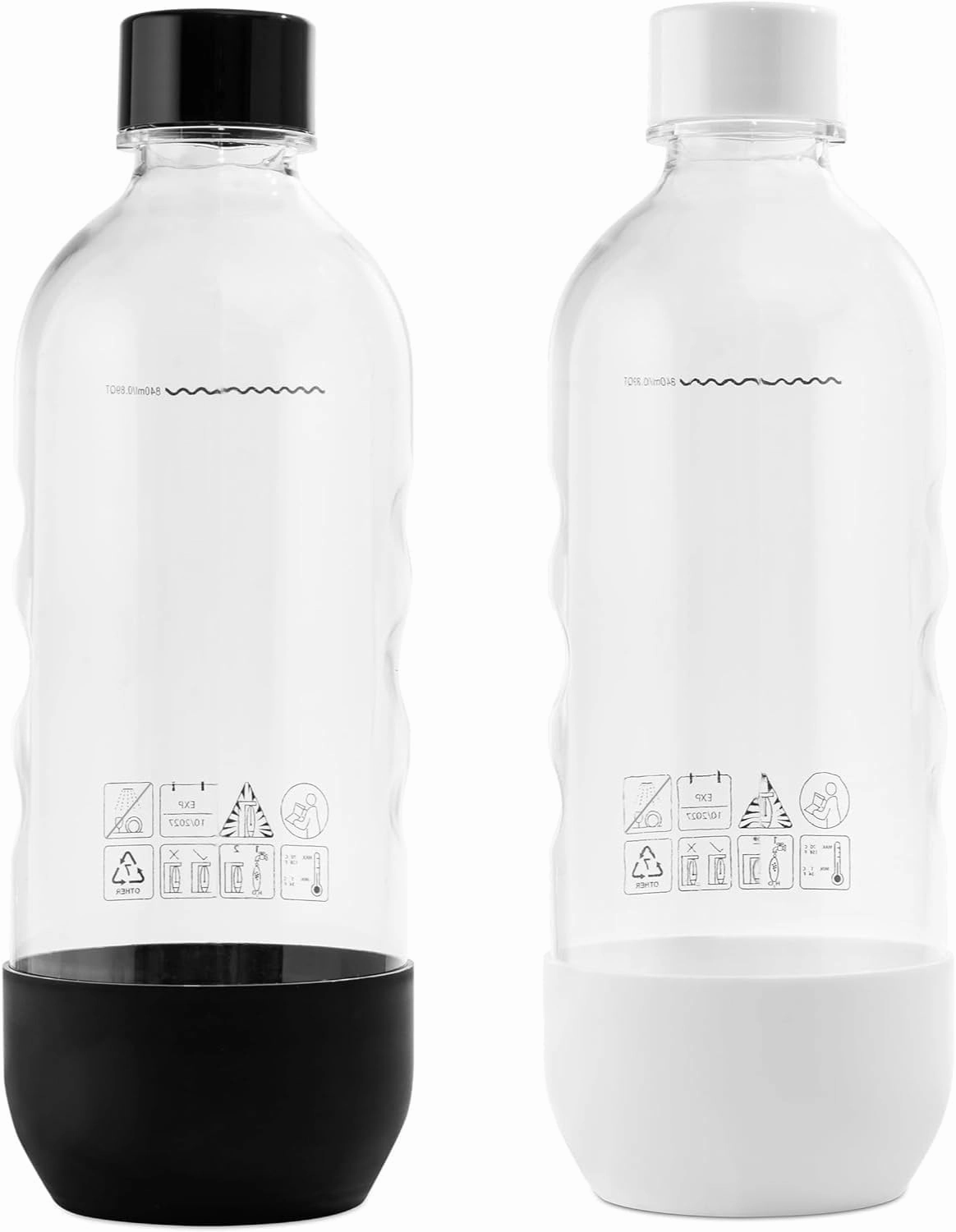 Replacement for SodaStream Bottles fits Fizz, One Touch, Jet, Source, Play, Genesis, Power (2-Pack, Black & White)