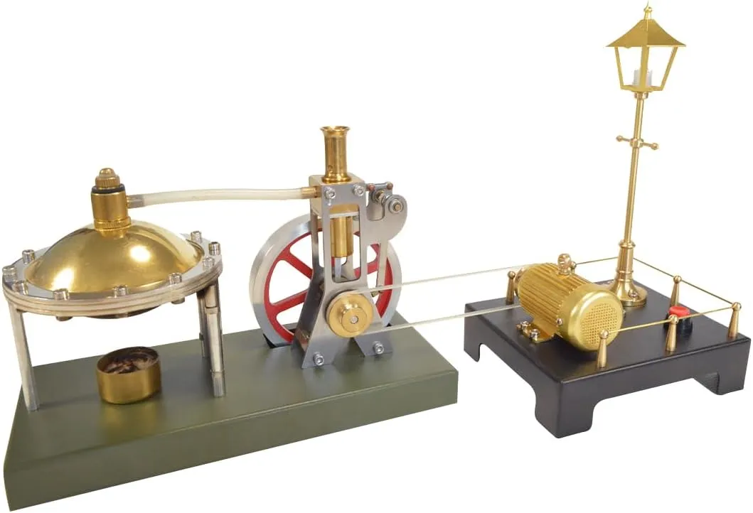Retro Steam Engine Kit with Spherical Boiler   Retrol Steam Generator Street Light Scene, DIY Educational Desktop Model for Science Lovers & Collectors