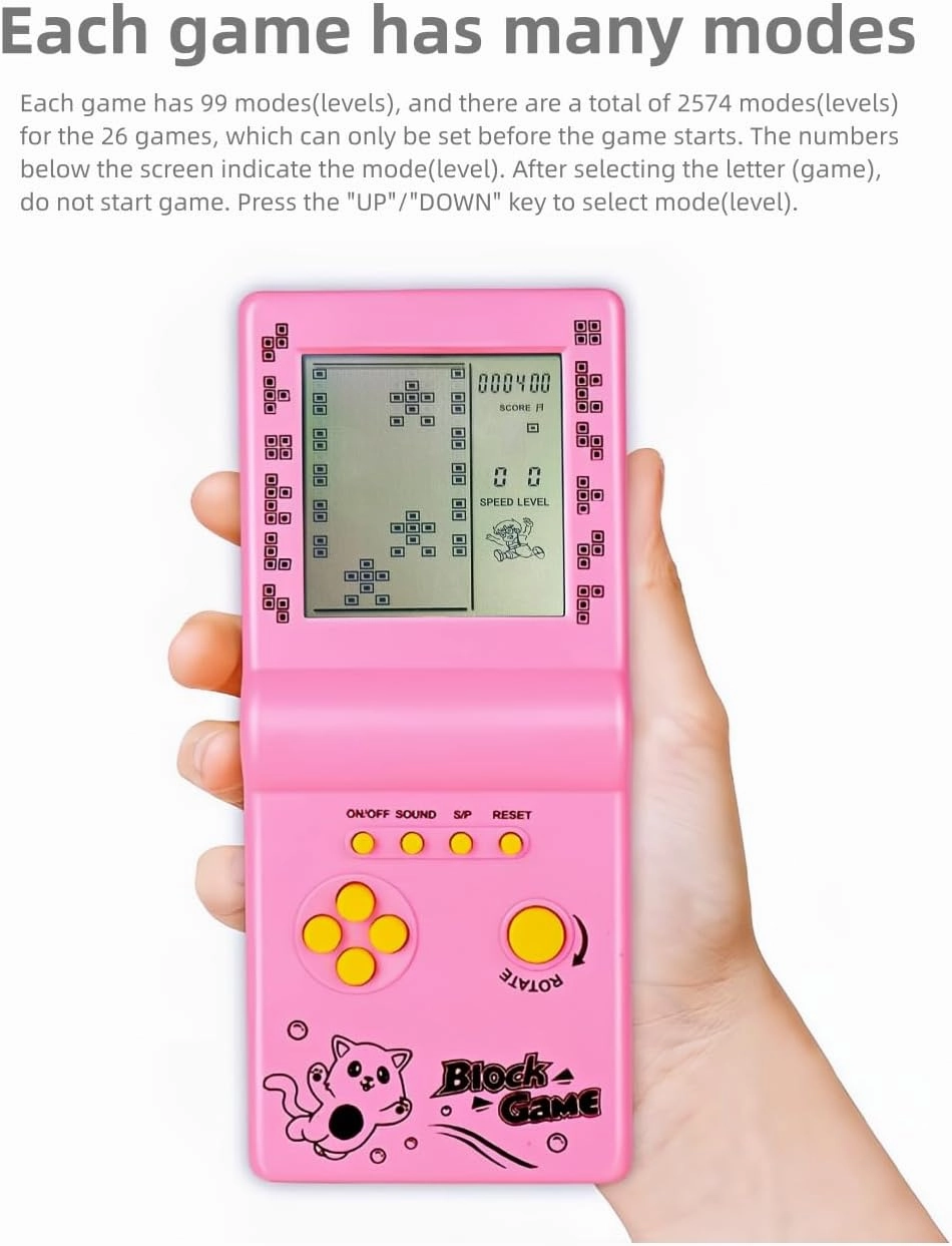 Retro Classic Block Game Console Multiple Games Adjustable Level/Speed Handheld Porable Console Brick Game/Racing/Tank Battle Puzzle Game Electronic Toys Children/Friends (Green)
