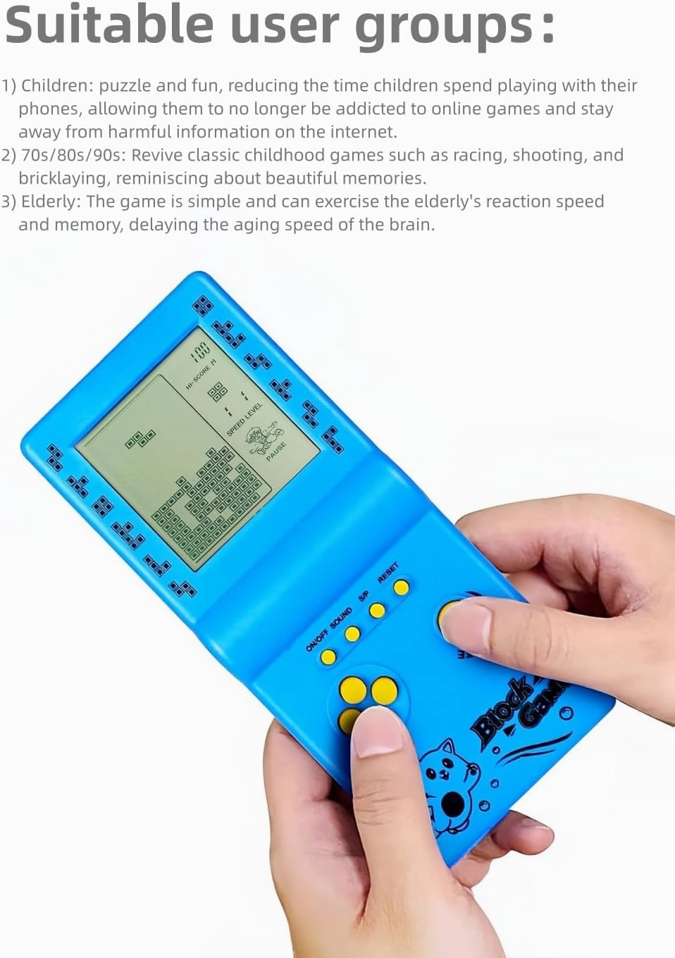 Retro Classic Block Game Console Multiple Games Adjustable Level/Speed Handheld Porable Console Brick Game/Racing/Tank Battle Puzzle Game Electronic Toys Children/Friends (Green)