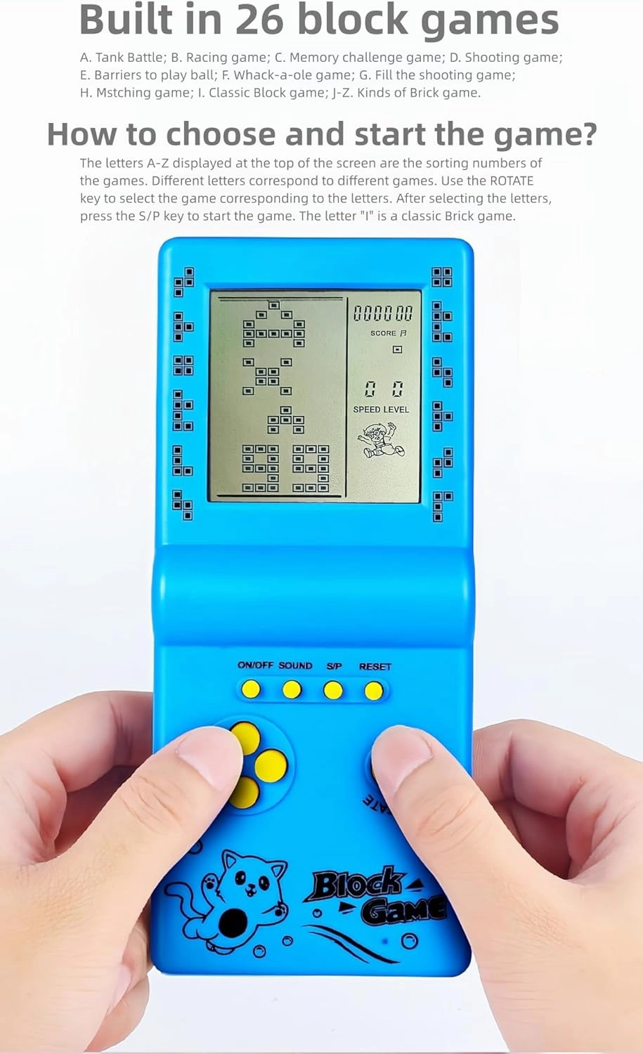 Retro Classic Block Game Console Multiple Games Adjustable Level/Speed Handheld Porable Console Brick Game/Racing/Tank Battle Puzzle Game Electronic Toys Children/Friends (Green)