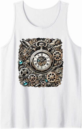 Retro Vintage Pocket Clock Cogwheel Gears for Engineers Tank Top