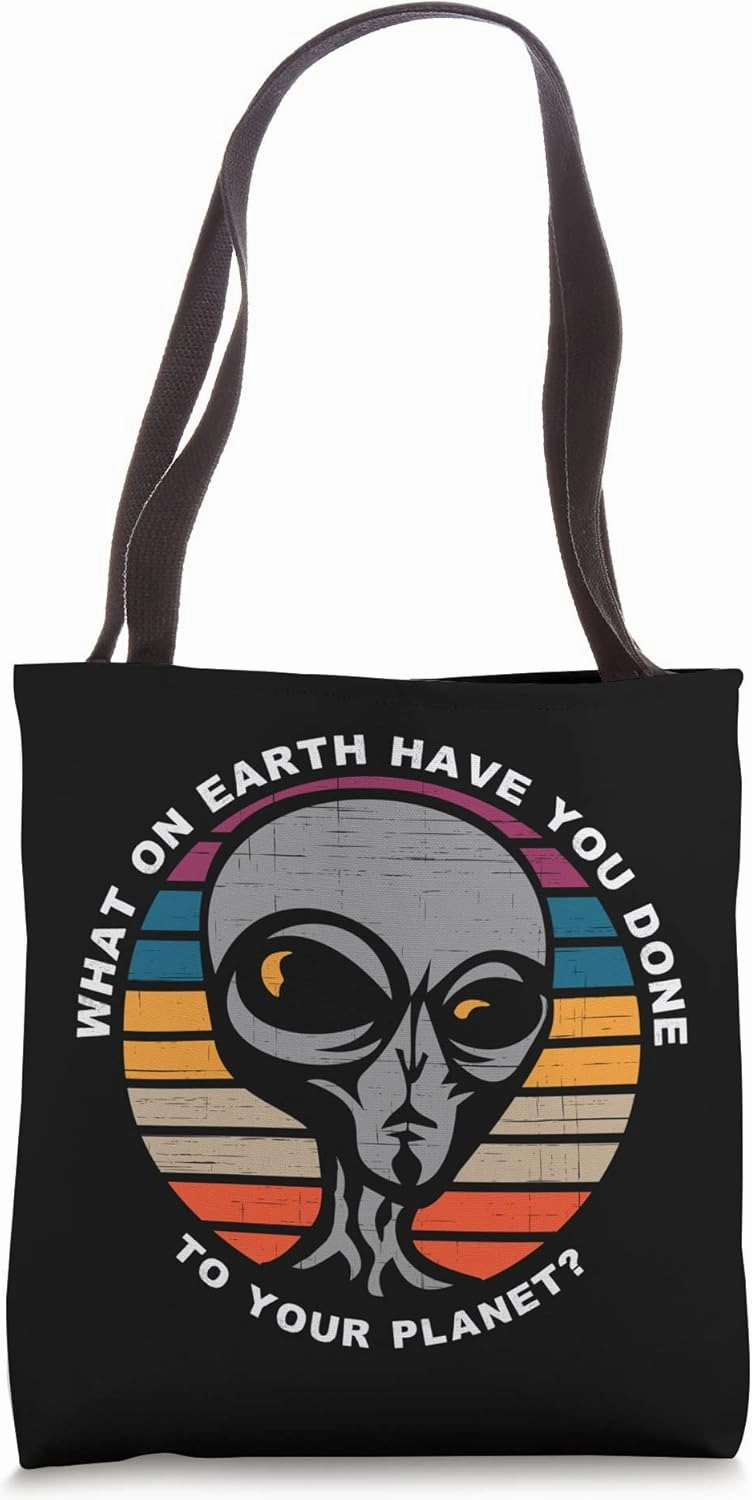 Retro Vintage Sci Fi Alien Climate Change Environmentalist Tote Bag