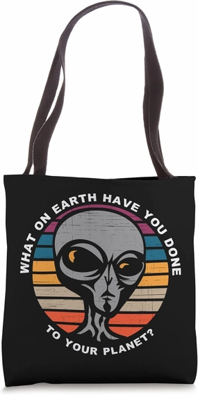 Retro Vintage Sci Fi Alien Climate Change Environmentalist Tote Bag