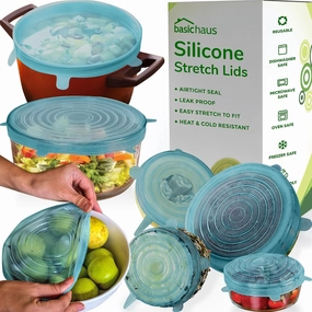 Reusable Silicone Stretch Lids for Food Storage in Fridge - Elastic Heat-Resistant Bowl Covers, Cups, Cans, Jars - Universal Food Grade Lid - Dishwasher Safe -7 Pack-Aqua Mist Stretchy Lid Set