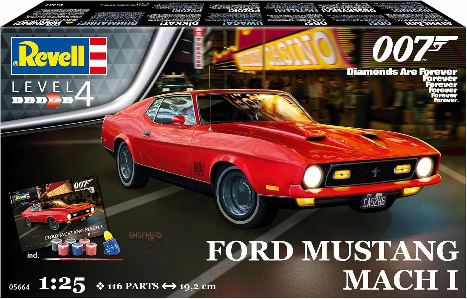 Revell Gift Set 05664 James Bond 007 Diamonds are Forever, Ford Mustang Mach 1, 1:25 Scale Unbuilt Plastic Model Kit, with Accessories & Poster