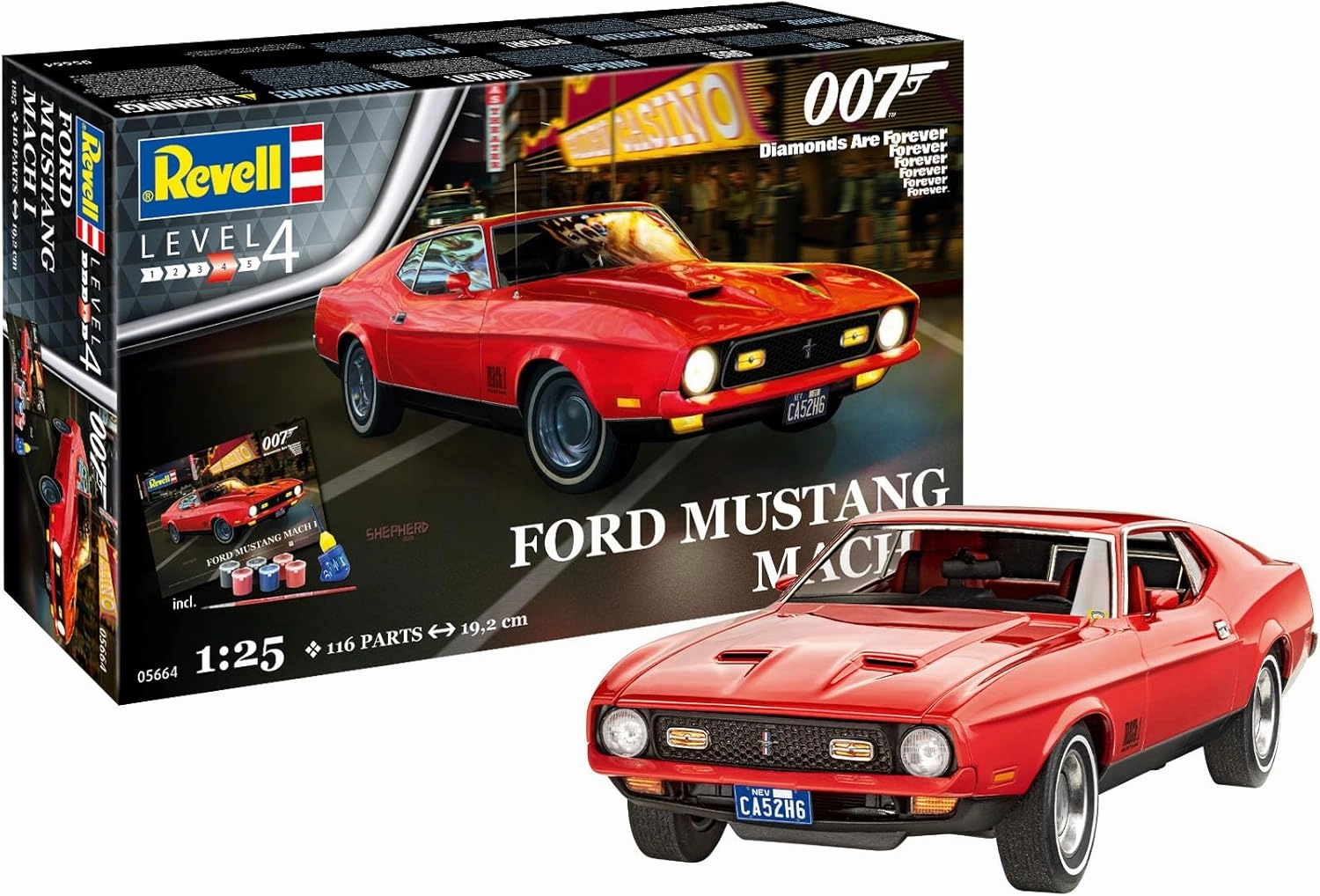 Revell Gift Set 05664 James Bond 007 Diamonds are Forever, Ford Mustang Mach 1, 1:25 Scale Unbuilt Plastic Model Kit, with Accessories & Poster