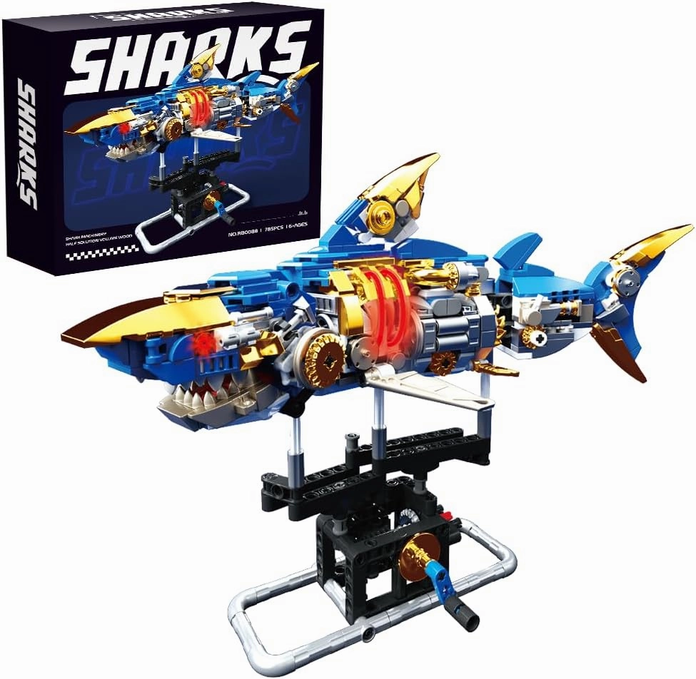 RiceBlock Shark Building Blocks Sets, Sea Animal Building Toys for Ages 8-13, Adult Challenge STEM Toys for Kids, Adults Crossing Ocean, 685 Pieces