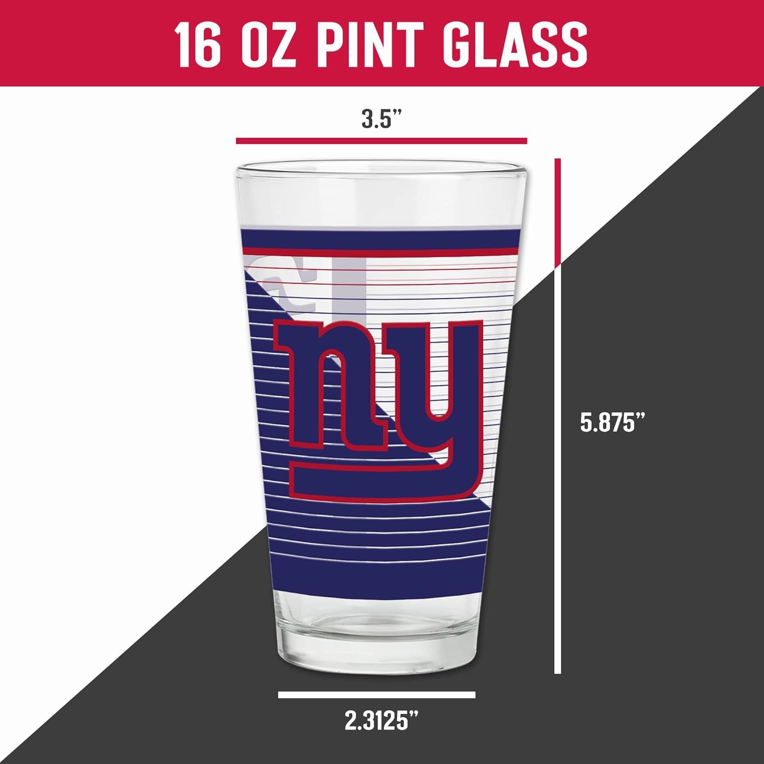 Rico Industries NFL Football Main 16 oz Pint Glasses with Digitally Printed Logo, Practical Set of 2 Classic Drinking Glasses, Dishwasher Safe