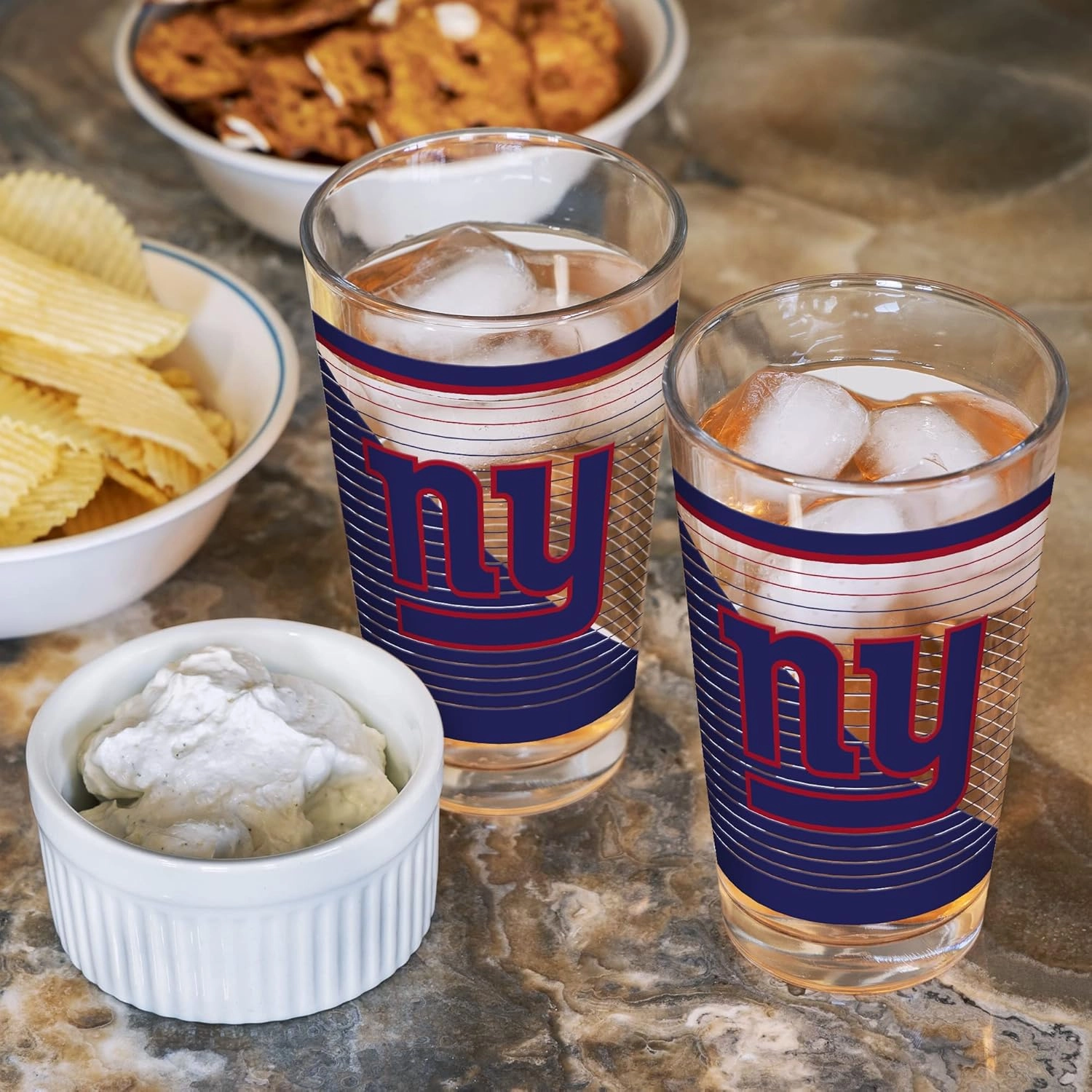 Rico Industries NFL Football Main 16 oz Pint Glasses with Digitally Printed Logo, Practical Set of 2 Classic Drinking Glasses, Dishwasher Safe