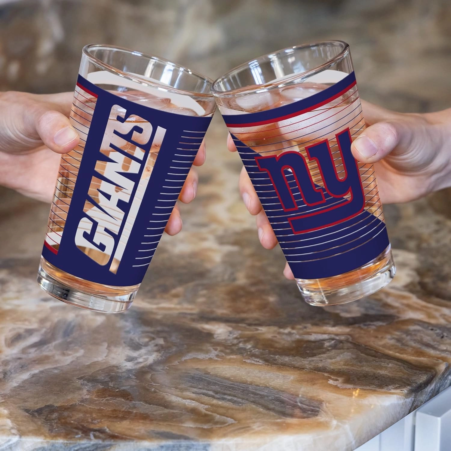 Rico Industries NFL Football Main 16 oz Pint Glasses with Digitally Printed Logo, Practical Set of 2 Classic Drinking Glasses, Dishwasher Safe