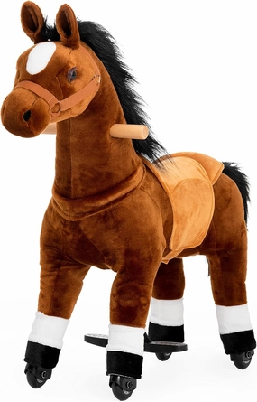Ride on Horse Toys, Kids Riding Horse Toys Ride on Toys for 3-5 Years Old, Premium Plush Animals Toys Walking Horse with Wheels (Brown, 29.92" L x 9.84" W x 31.12" H)
