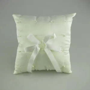Ring Bearer Satin Pillows Wedding Occassion, 7-inch, Square Pearls, Ivory, CLOSEOUT