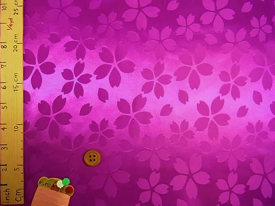 Rinzu Polyester: Reversible Cherry Blossoms on Magenta (Length) 1＝0.25yard