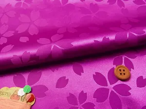 Rinzu Polyester: Reversible Cherry Blossoms on Magenta (Length) 1＝0.25yard