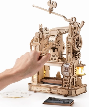 ROBOTIME Printing Press Wooden Puzzle, 3D Puzzles for Adults and Teens, Mechanical Wooden Model to Build, Unique Toy House Warming Birthday for Women/Men