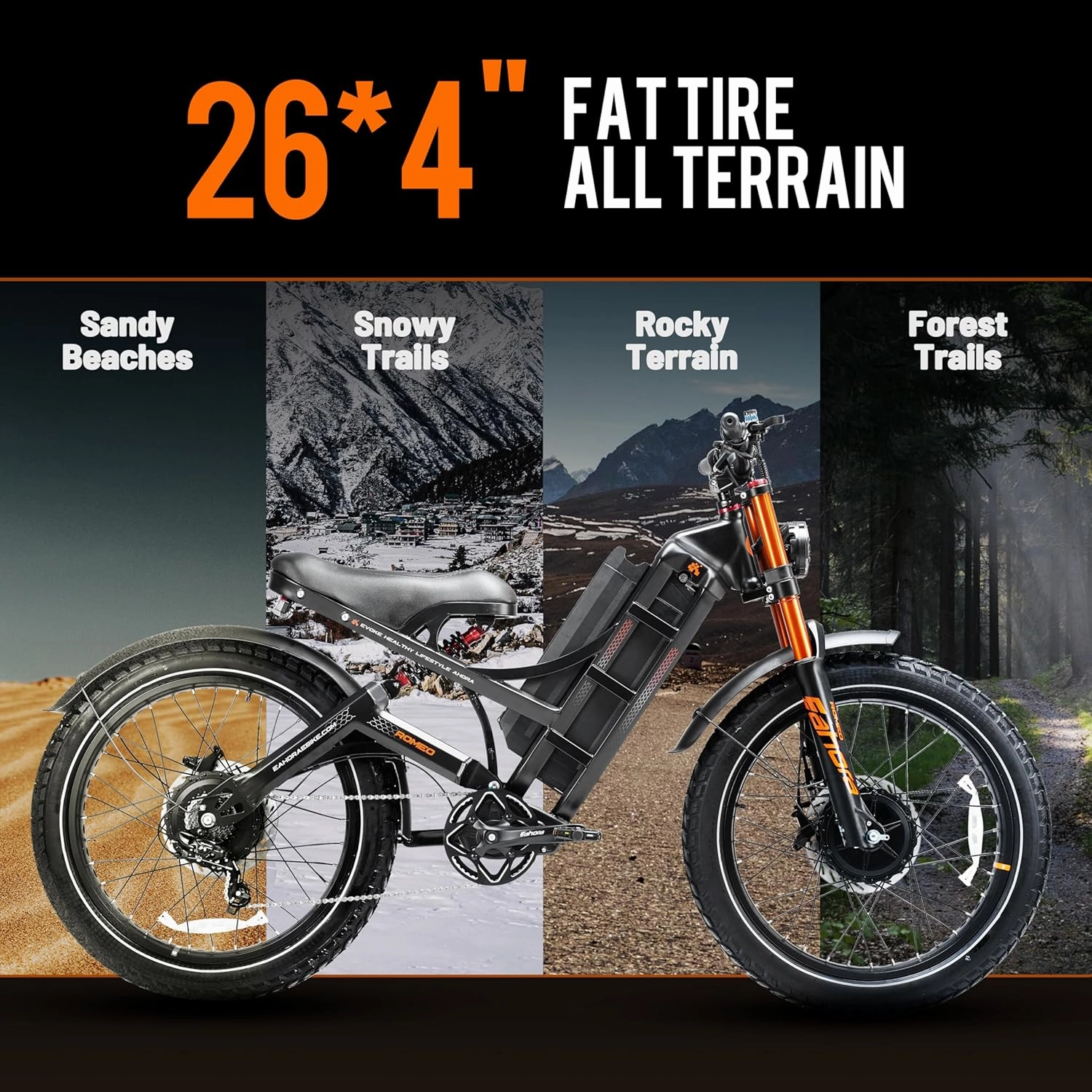 Romeo Pro III/Pro II Ebikes for Adults 50MPH/44MPH 4000W/5000W Dual Motor Electric Bike 60V 80AH/52V 70AH Ebike 250 /200  Miles Long Range Ebike 26 * 4.0" Fat Tire Full Suspension E-Bike