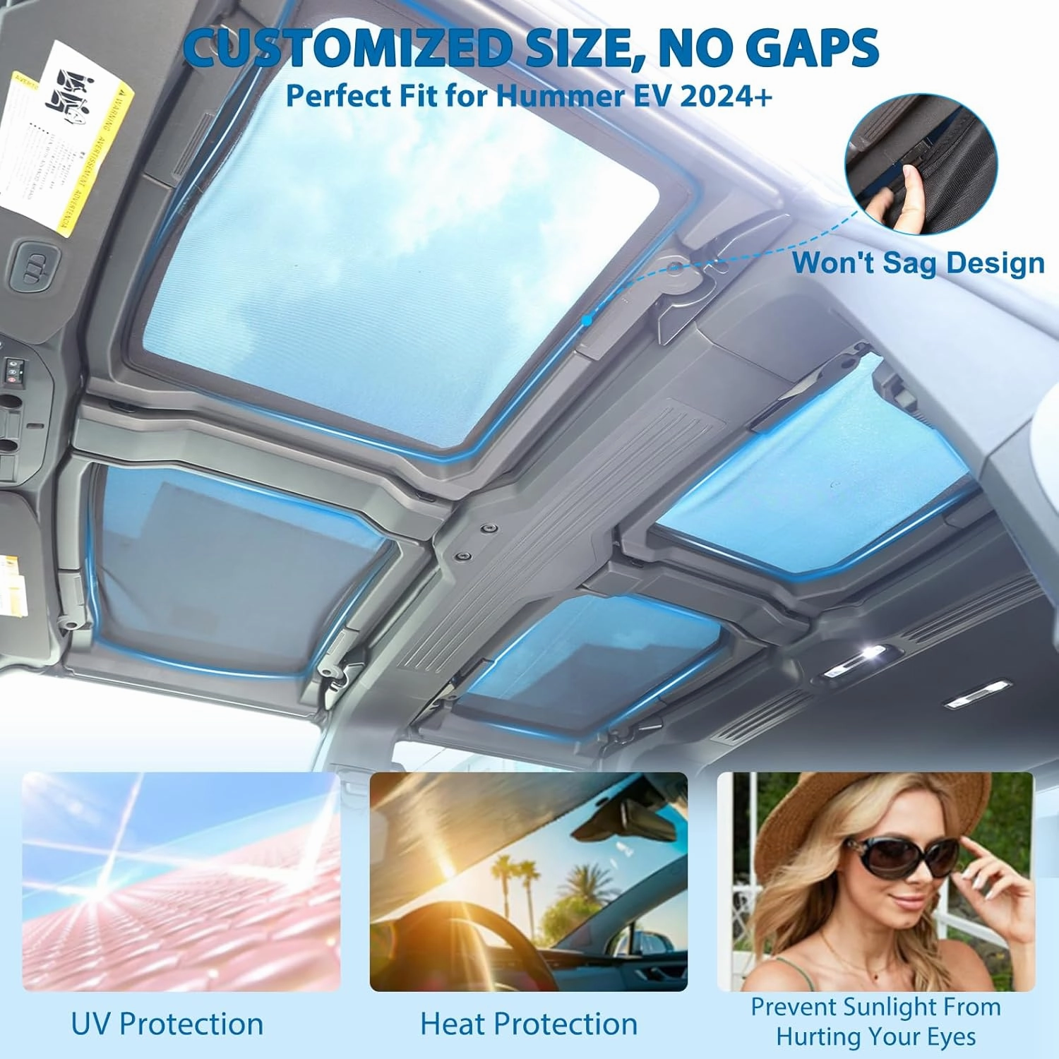Roof Sunshade for Hummer EV Accessories 4 Glass Visor Sunroof Sun Shade Protection Heat Insulation Top Window Cover UV Blocking Won't Sag for Hummer EV SUV Pickup (Foldable Heat Insulation Film)