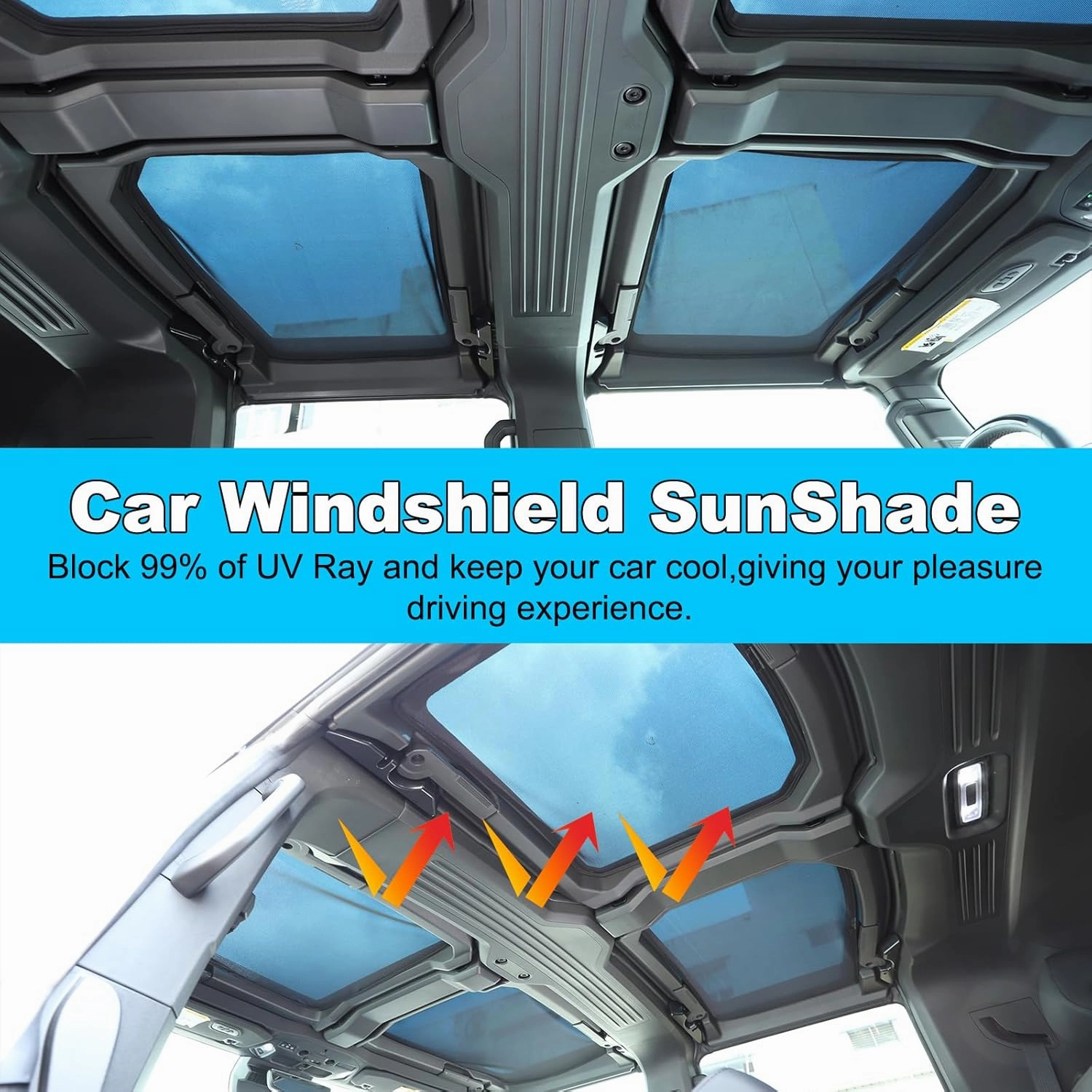 Roof Sunshade for Hummer EV Accessories 4 Glass Visor Sunroof Sun Shade Protection Heat Insulation Top Window Cover UV Blocking Won't Sag for Hummer EV SUV Pickup (Foldable Heat Insulation Film)