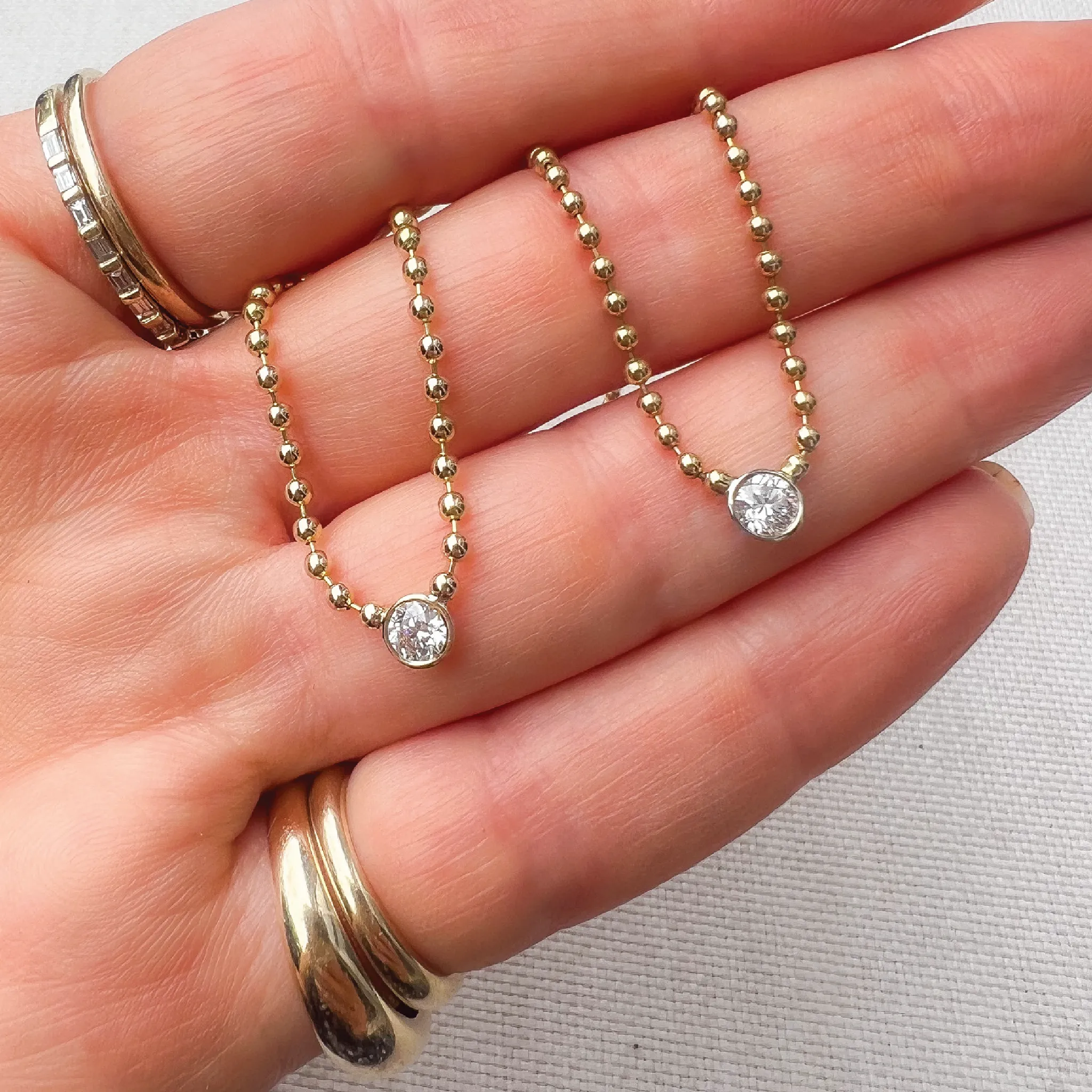 Round Diamond Bezel Ball Chain Necklace