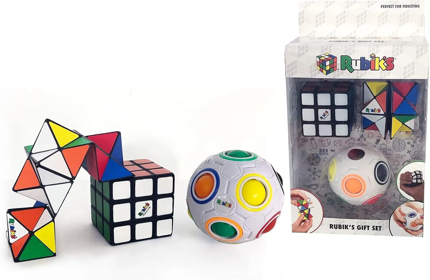 Rubiks 3 Piece Gift Set | Rainbow Ball | Squishy Cube | Magic Star