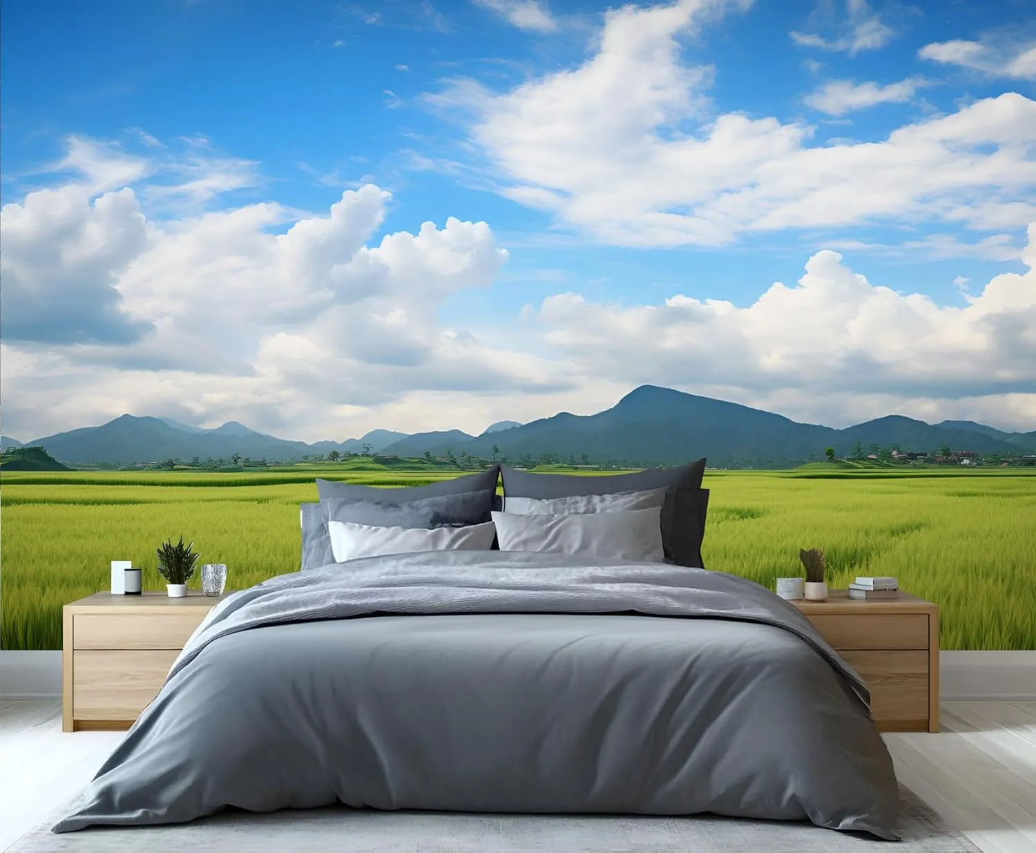 Rural Scenery Large Mural Wallpaper, Prairie Mountain View Personalized Poster, Natural Landscape Custom Photo Mural for TV Background Bedroom Sofa Backdrop (Non-self-Adhesive)