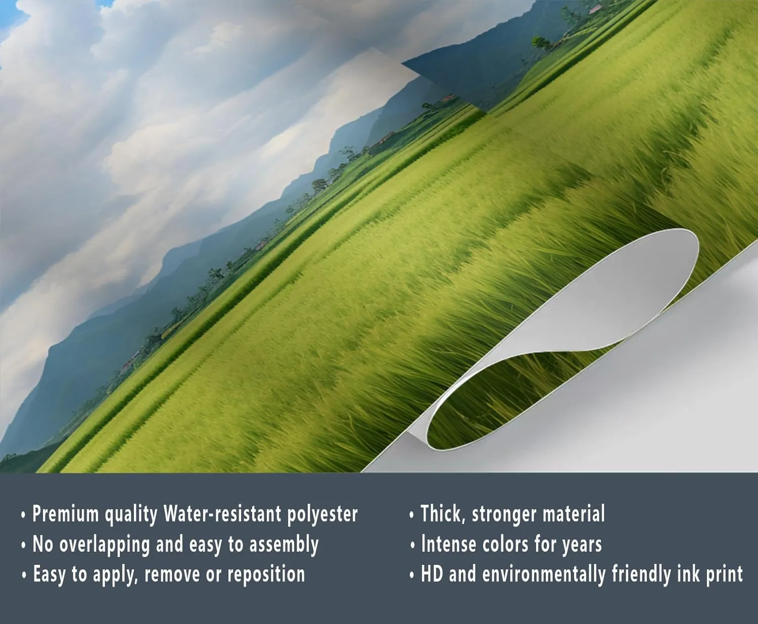 Rural Scenery Large Mural Wallpaper, Prairie Mountain View Personalized Poster, Natural Landscape Custom Photo Mural for TV Background Bedroom Sofa Backdrop (Non-self-Adhesive)