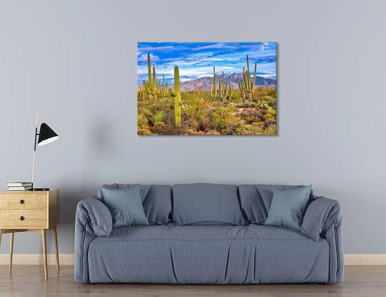 Saguaro and Four Peaks Canvas Wall Art Picture - Cactus Wall Art for Living Room Bedroom Bathroom Home Decorations Framed Artwork Ready to Hang(12''H x 18''W)