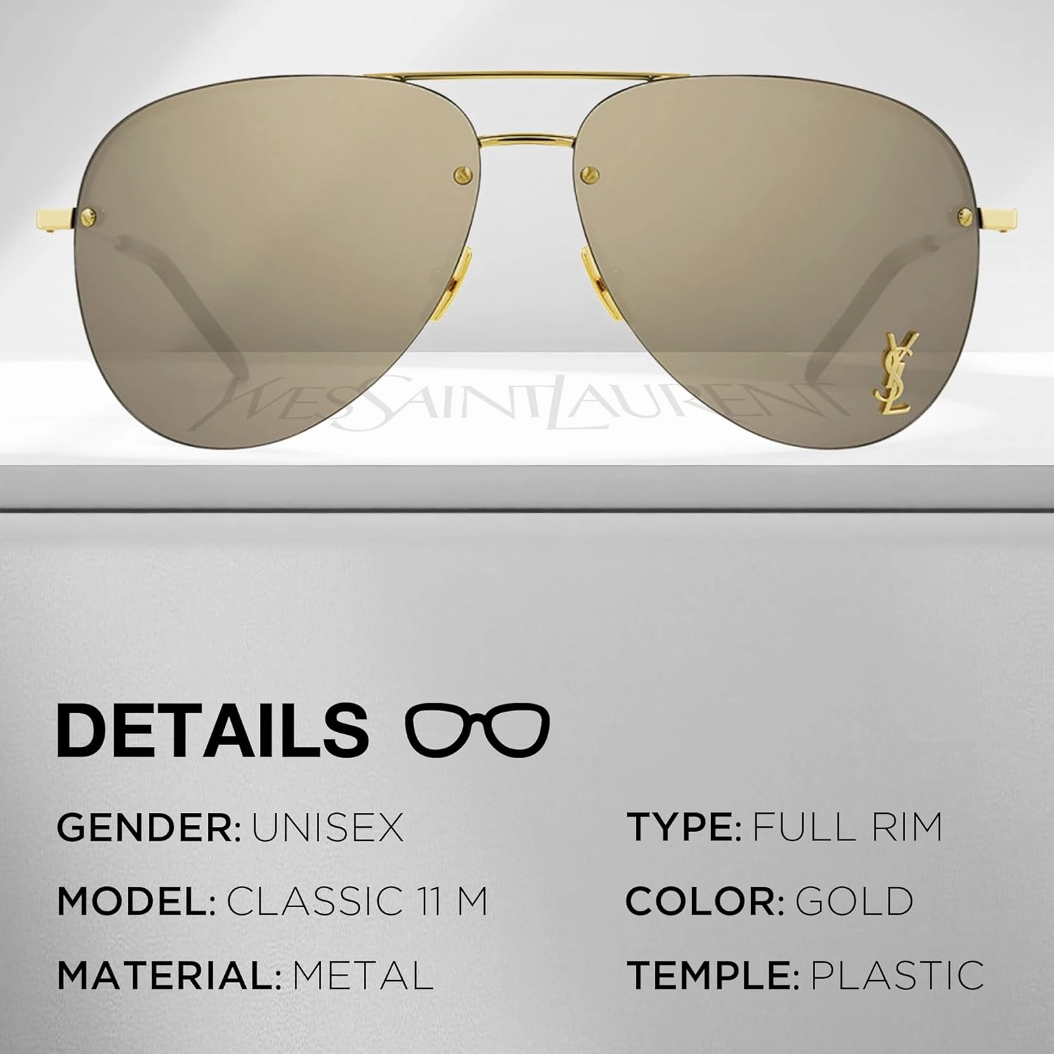 SAINT LAURENT SL CLASSIC 11 M Pilot shape Sunglasses   Bundle with eSHADES Luxury Eyewear Kit