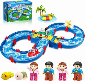 SANCO Water Table for Toddlers - Kids Water Track Playset 50PCS DIY Table Beach Toy on Backyard, Lawn, Pool - Water Toy with 2 Boats, Summer Outside Activity Funs for Toddler Boys Girls
