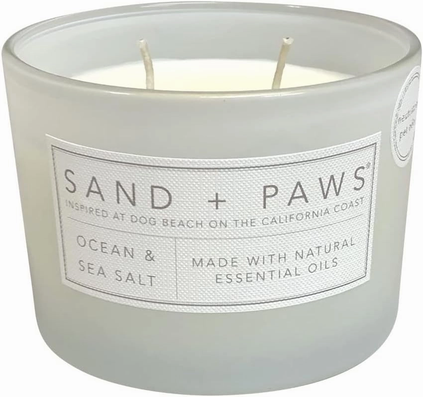 Sand   Paws Scented Candle - Ocean & Sea Salt - Additional Scents and Sizes –Luxurious Air Freshening Jar Candles Neutralize pet Odors and Enhance Home décor – 100% Cotton Lead-Free Wicks - 12 oz