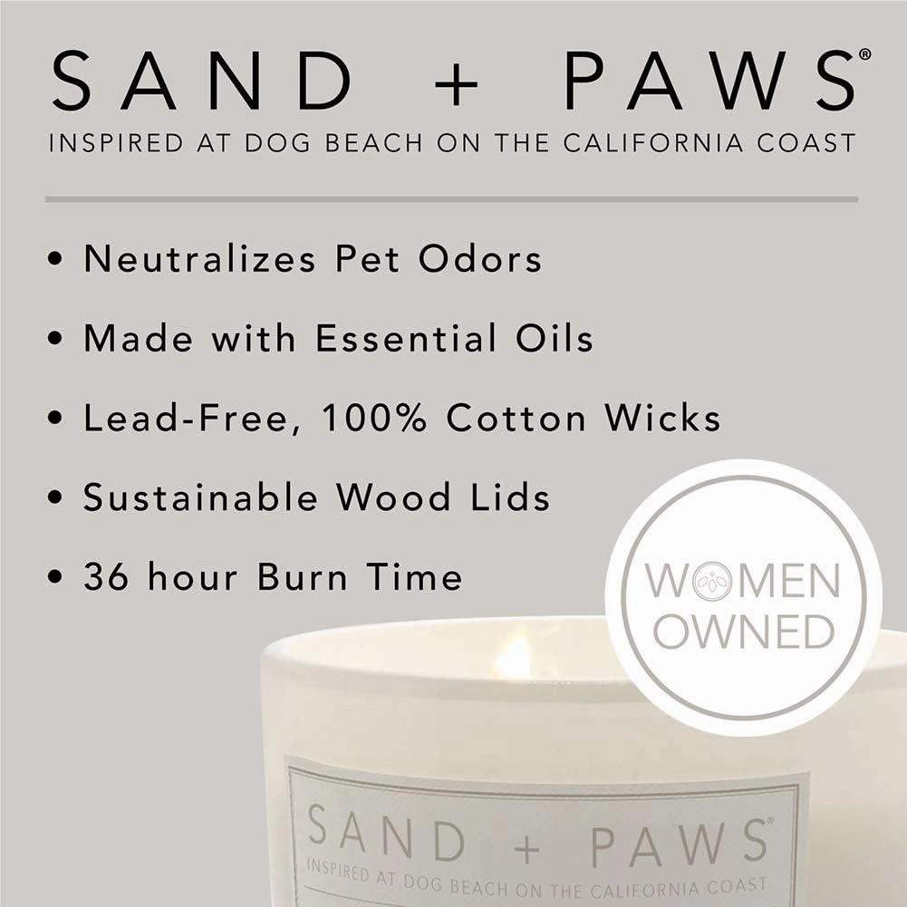 Sand   Paws Scented Candle - Ocean & Sea Salt - Additional Scents and Sizes –Luxurious Air Freshening Jar Candles Neutralize pet Odors and Enhance Home décor – 100% Cotton Lead-Free Wicks - 12 oz