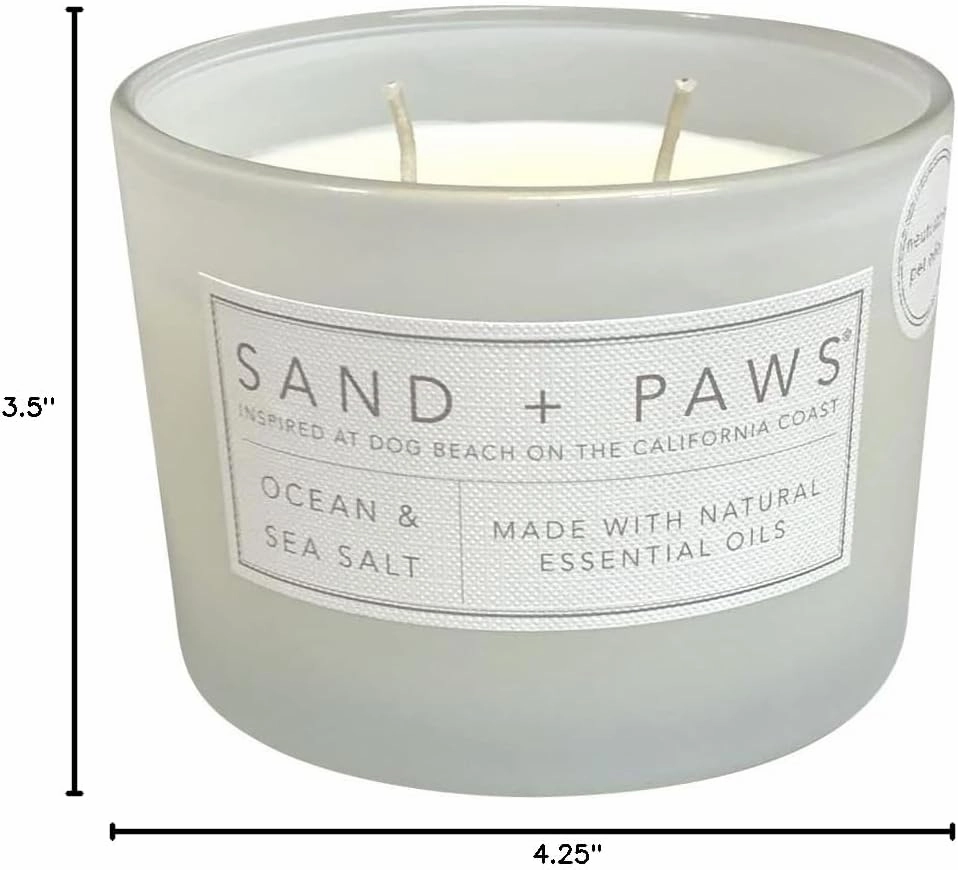 Sand   Paws Scented Candle - Ocean & Sea Salt - Additional Scents and Sizes –Luxurious Air Freshening Jar Candles Neutralize pet Odors and Enhance Home décor – 100% Cotton Lead-Free Wicks - 12 oz