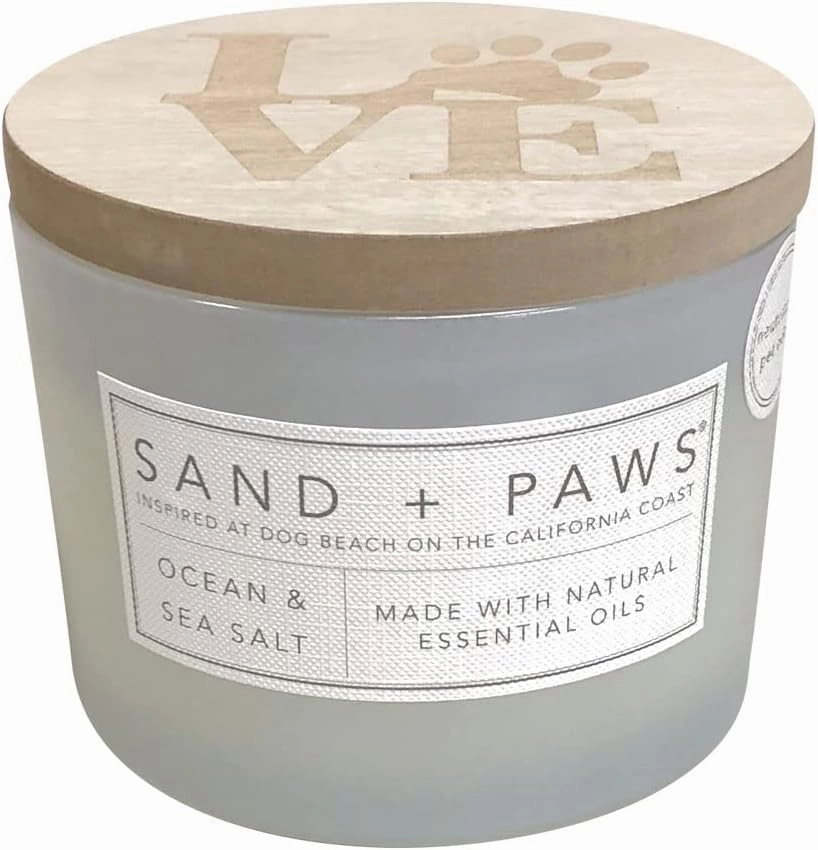 Sand   Paws Scented Candle - Ocean & Sea Salt - Additional Scents and Sizes –Luxurious Air Freshening Jar Candles Neutralize pet Odors and Enhance Home décor – 100% Cotton Lead-Free Wicks - 12 oz