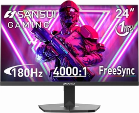 SANSUI 24 Inch Gaming Monitor 180Hz 1Ms FreeSync HDR 110% sRGB FHD 1080P Computer Monitor HDMI DP Ports Eye Care Frameless VESA Mount Cable Management(ES-G24F4L HDMI Cable Included)