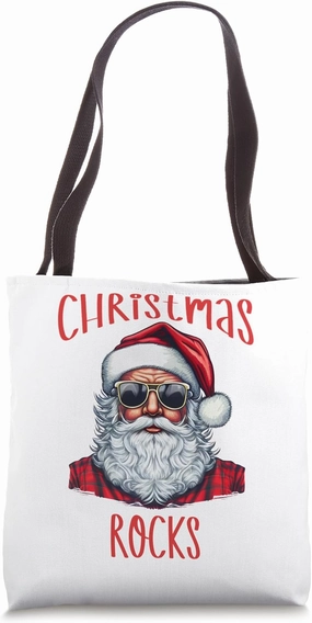 Santa Clause Wearing Sun Glasses Says Christmas Rocks Tote Bag