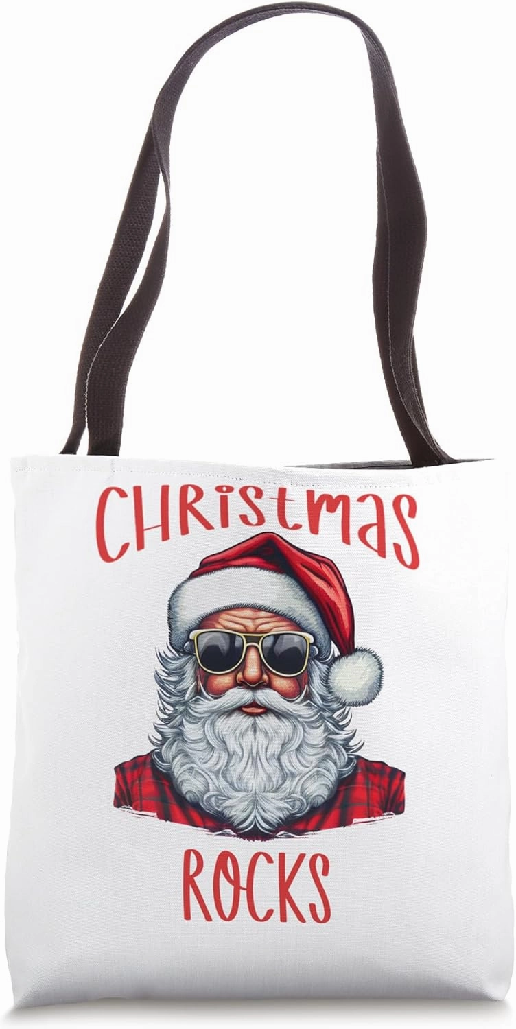 Santa Clause Wearing Sun Glasses Says Christmas Rocks Tote Bag