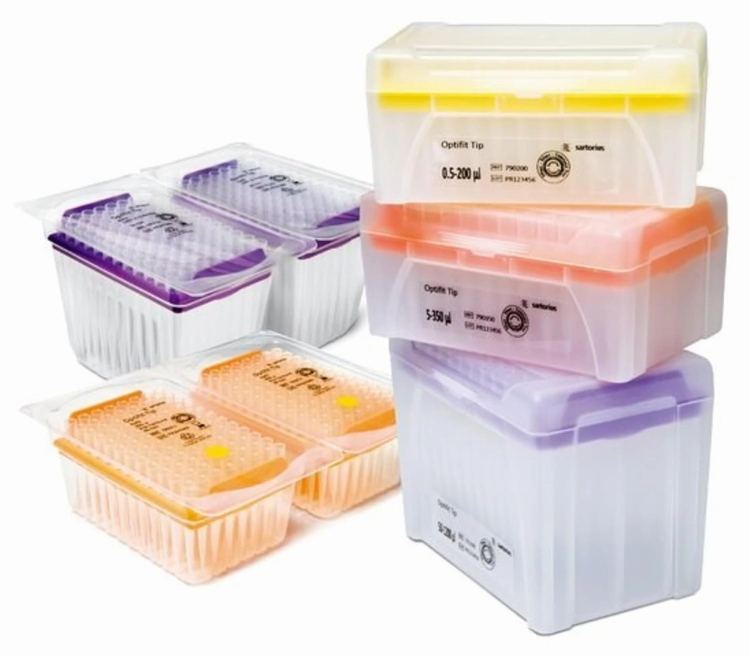 Sartorius 791211 Polypropylene Optifit Extended Pipette Tip, Single Tray, Sterile, Purple, 50-1200µl Volume Range, 90mm Length (Case of 960)