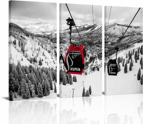 Saypeacher Black and White Ski Lift on Snowy Winter Mountain Nature Wilderness Photography Ski Lover Gift Canvas Wall Art (12x24inx3pcs)