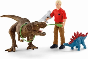 Schleich Dinosaurs, Dinosaur Toys for Kids, Tyrannosaurus Rex Attack 5-Piece Dino Set with T-Rex Toy, Ages 4 