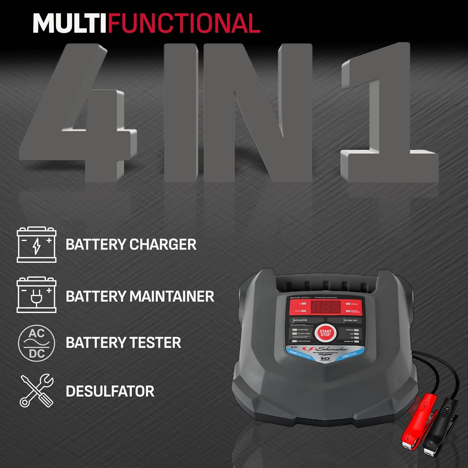 Schumacher Electric Car Battery Charger and Maintainer SC1280 4-in-1, 15 Amp, Fully Automatic for 6v and12v Automobile Batteries - Ideal for Motorcycles, Cars, Trucks, SUVs, Marine Batteries, and More